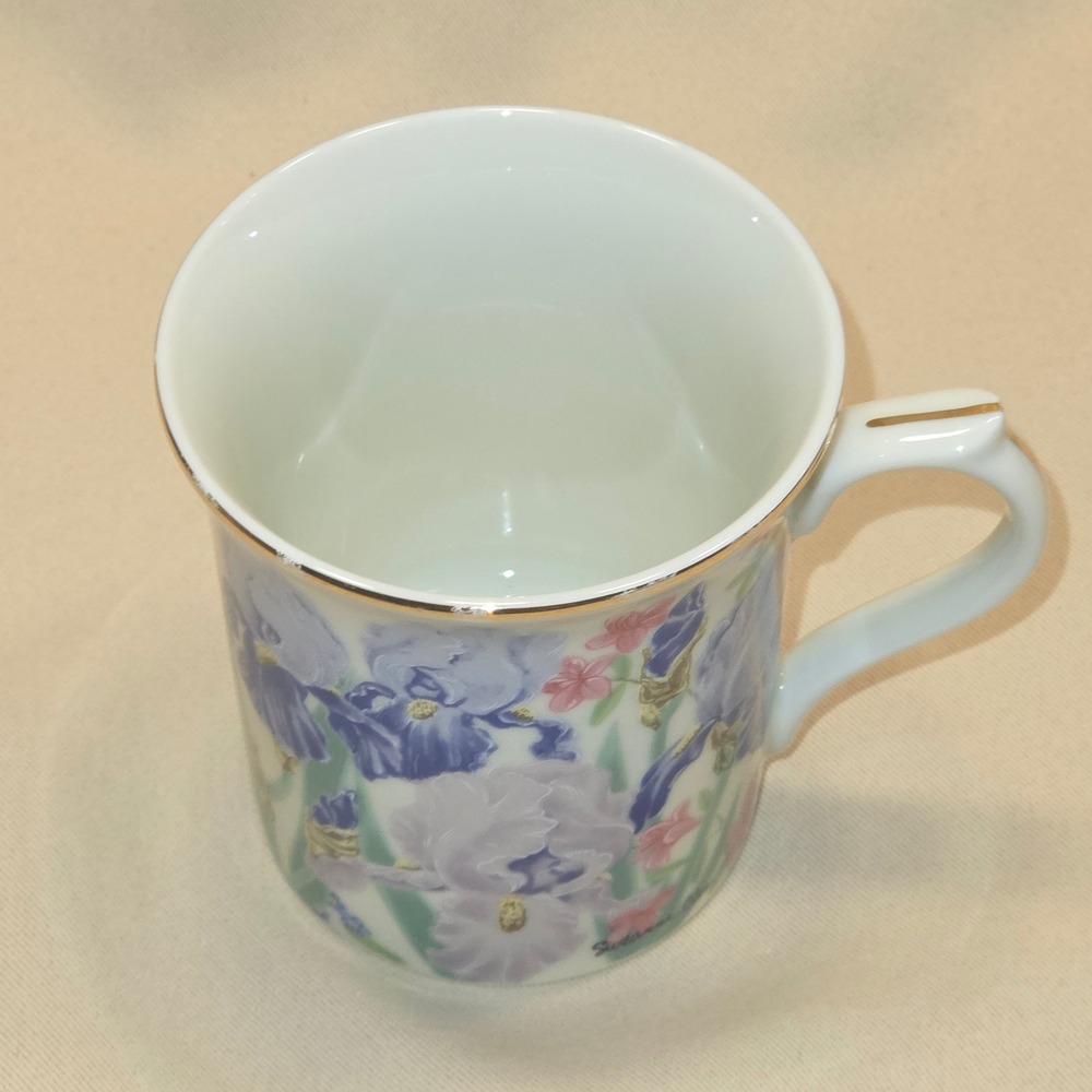 Lenox Suzanne Clee Iris Porcelain Mug Flower Blossom 1995 Gold Rim Floral - Picture 5 of 6